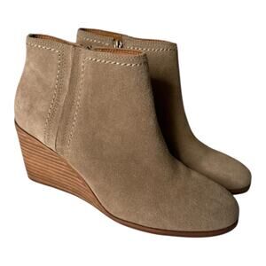 Lucky Brand Women's Zaccy Suede Leather Wedge Heel Booties Taupe Size 9